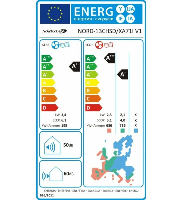 Nordstar TN NORD-13CHSD/XA71I V1 Κλιματιστικό Inverter 12000 BTU A++/A+
